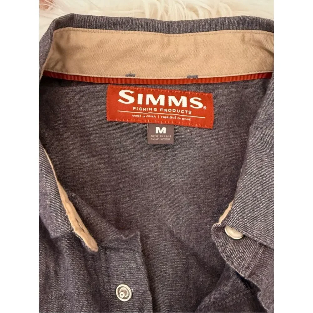 Simms Navy Chambray Long-Sleeve Button-Up Shirt - Size Medium